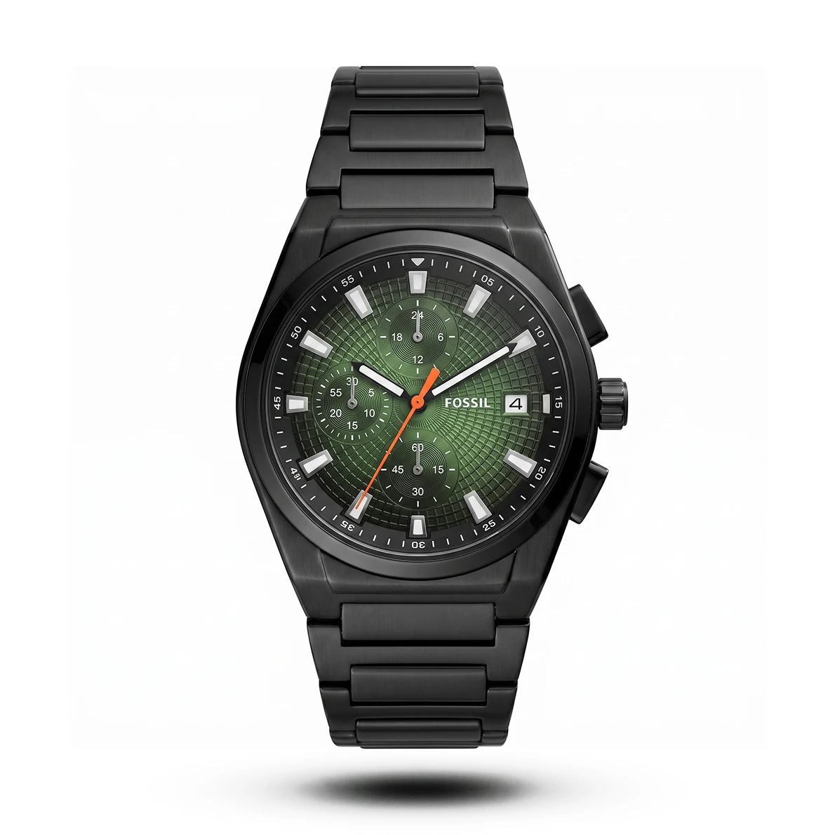 product-4e689e16-5124-4e5c-a5f8-b323f3fba1d6.webp Fossil-Style Chrono Green Textured Dial Black Steel Watch - Image 1