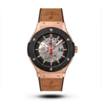 Hublot-Style Classic Fusion Skeleton Mustard Strap Rose Gold Case Watch