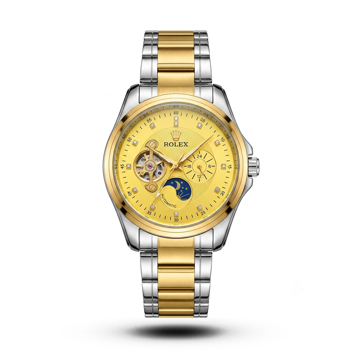 product-55c85826-437a-44d2-a033-1fd9d1d460c6.webp Rolex-Inspired Cellini Open-Heart Moonphase Two-Tone Gold Steel Watch - Image 1