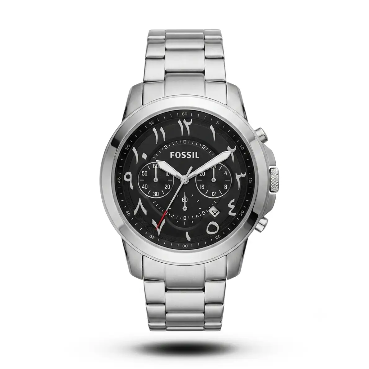 product-5901812c-211c-4ea6-9984-007d0d8bd698.webp Fossil-Style Grant Chrono Silver Tone Black Arabic Dial Steel Watch - Image 1