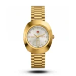 Rado Diastar Original Oval Hardmetal-Style Gold Day-Date White Dial Watch