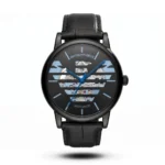 Emporio Armani-Style Meccanico Black Case Black Dial Leather Strap