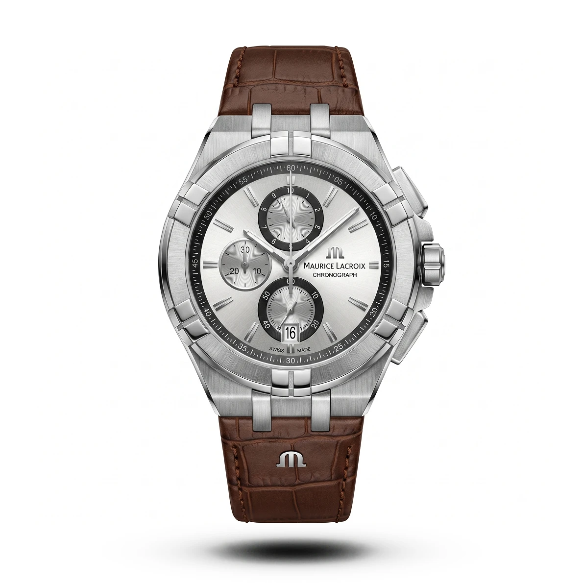 product-5c95c92a-0202-475c-b3a0-4bbcabd3519f.webp Maurice Lacroix-Style Aikon Chronograph Brown Leather Watch - Image 1