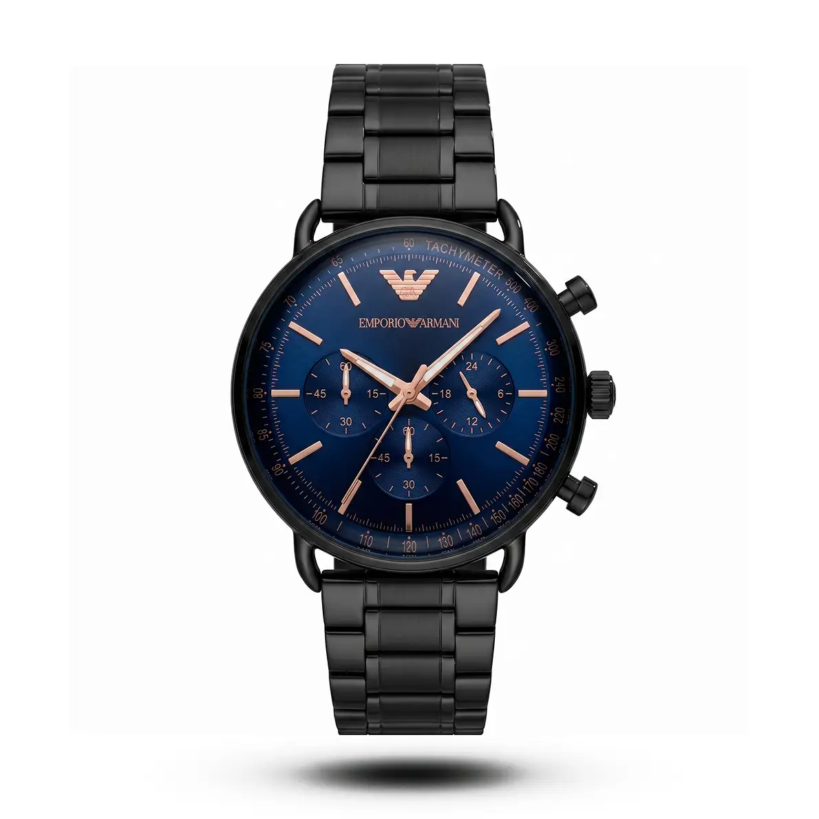 product-61f5446f-f388-4e60-971e-b6029c32630c.webp Emporio Armani-Style Chronograph Black Tone Blue Dial Rose Gold Digit Watch - Image 1
