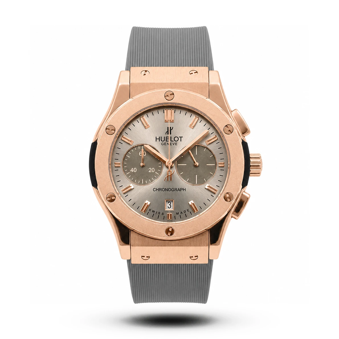 product-6bb515f6-56ae-40af-893e-a04b6299b629.webp Hublot-Style Classic Fusion Chronograph Grey Strap Rose Gold Case Watch - Image 1