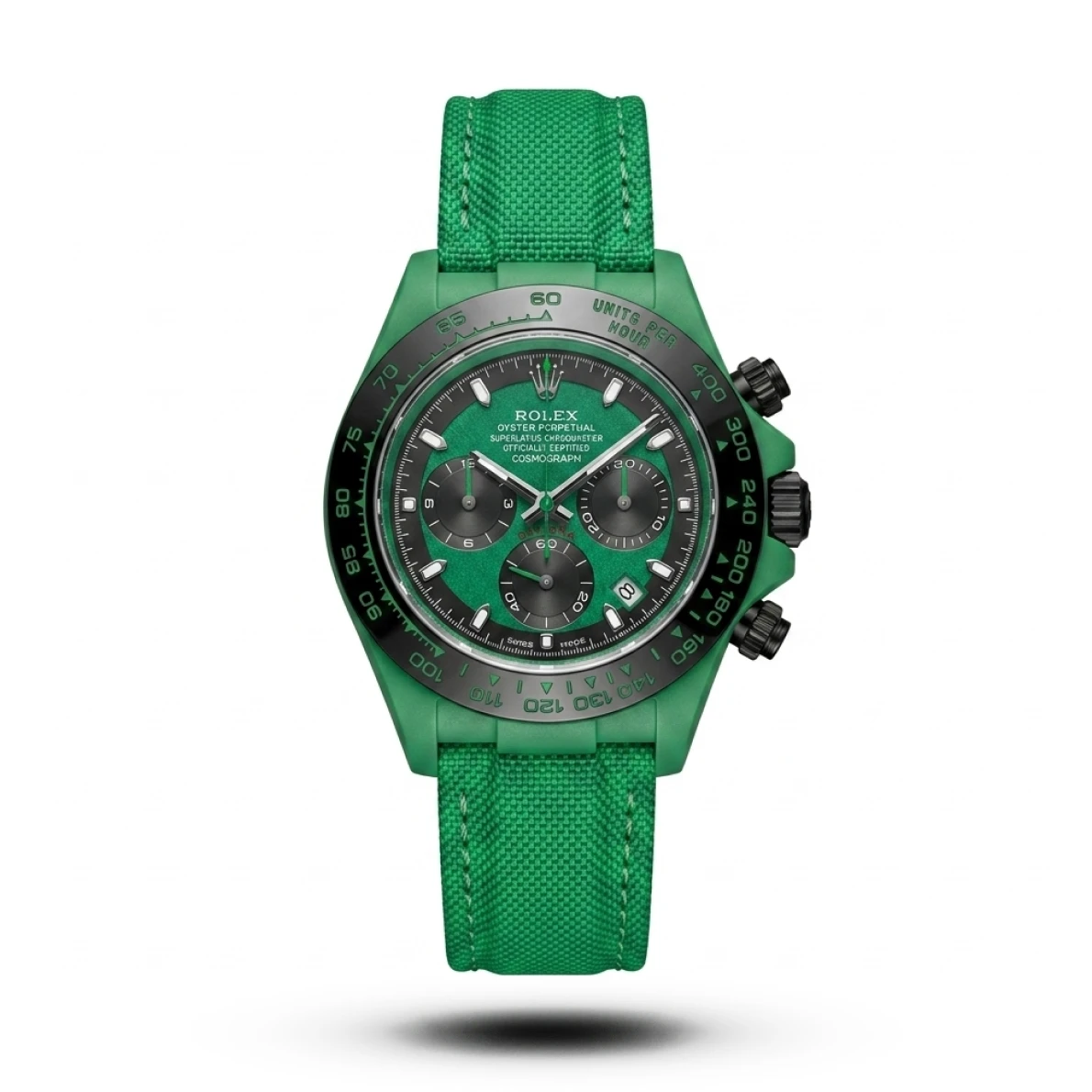 product-6d58e053-2d90-4a95-95d2-5e48922911ad.webp Rolex Inspired Cosmograph Daytona Color Edition Green Strap Watch - Image 1