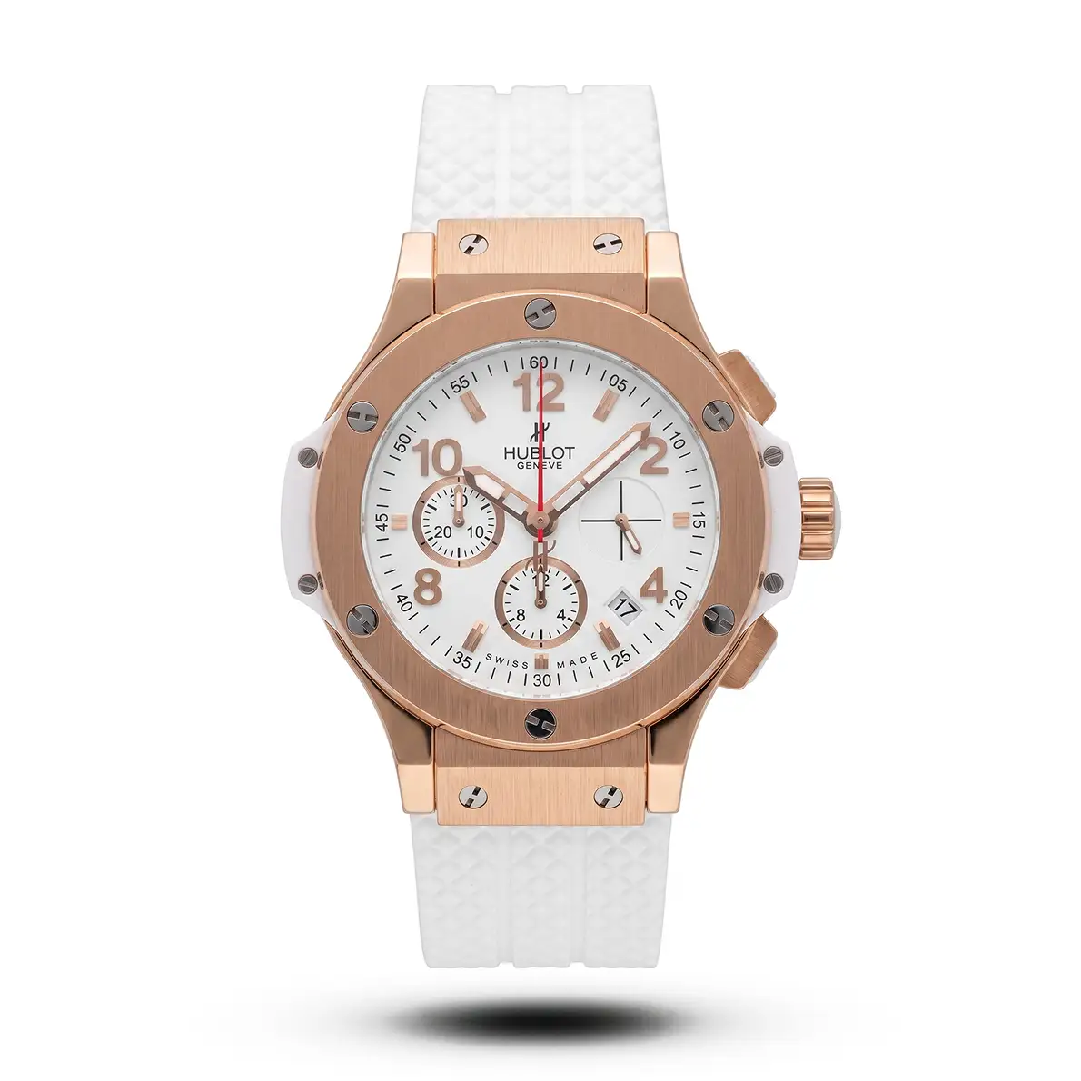 product-6f3656b7-341e-4b42-8cff-351976e4ca2d.webp Hublot Big Bang Chronograph white Rubber rose gold tone Strap Watch | AA Grade Inspired - Image 1