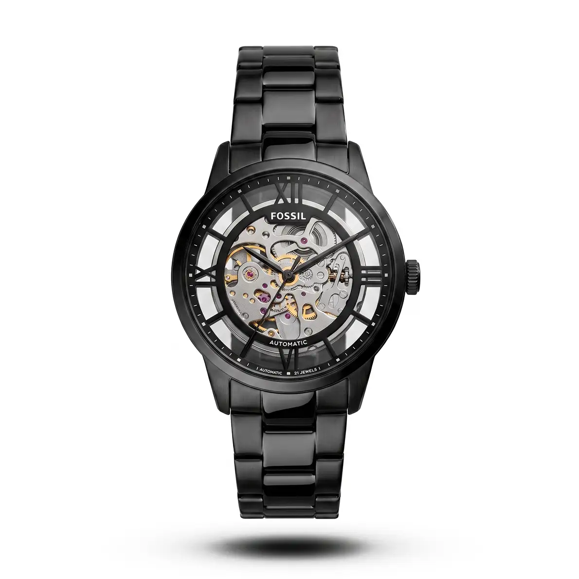 product-6fd62fb8-7267-4051-b6ca-f86495382396.webp Fossil-Style Townsman Automatic Skeleton All-Black Metal Watch - Image 1