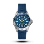 Tag Heuer Aquaracer Gmt Wave Dial Blue Strap Yellow Accent Watch