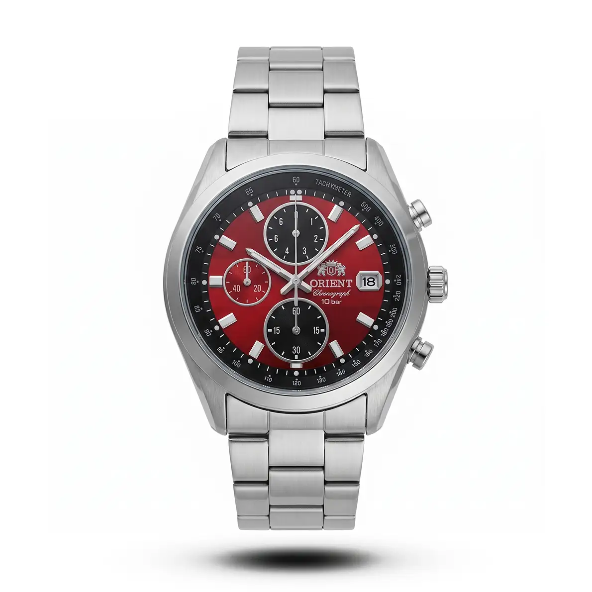 product-735fade1-fcff-4119-902b-cd1092e6cfb0.webp Orient-Style Neo 70s Panda Chronograph Red Dial Silver Tone Watch - Image 1