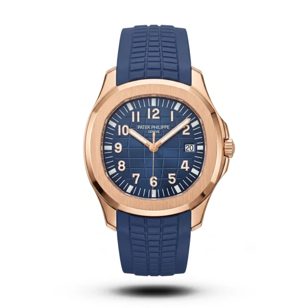 Patek Philippe Inspired Aquanaut Rose Gold Case Blue Dial Blue Rubber Watch
