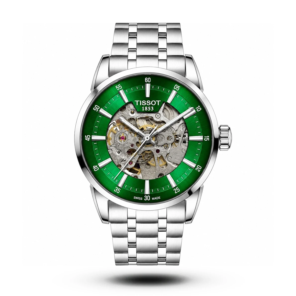 product-77c040c9-a5ba-412f-8a15-aaddad772752.webp Tissot-Style Chemin Des Tourelles Squelette Emerald Green Dial Steel Watch - Image 1