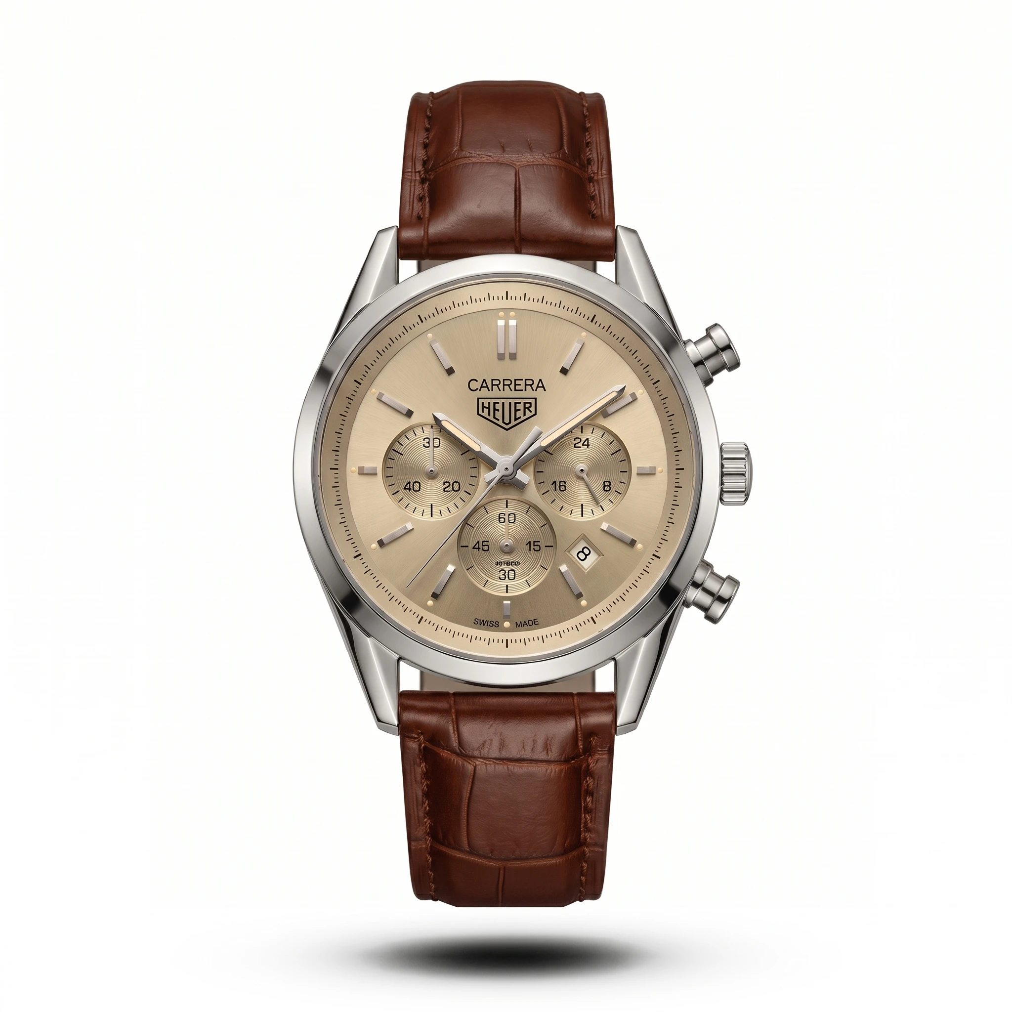 product-7b6c02cd-6756-4930-9e8f-b9e5a0186ba8.webp TAG Heuer Carrera Chrono Tri-Compax brown belt silver case grey dial Watch | AA Grade Inspired - Image 1