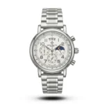 Patek Philippe-Inspired Grand Chronograph Silver Tone White Dial Watch