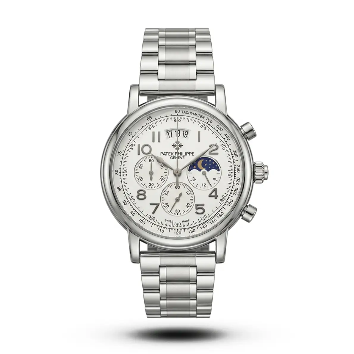 product-7be83f5d-05be-445b-96ea-4025907fa94f.webp Patek Philippe-Inspired Grand Chronograph Silver Tone White Dial Watch - Image 1