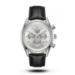 TAG Heuer Carrera Chrono Tri-Compax black belt silver case white dial Watch