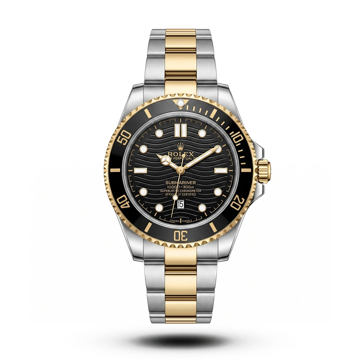 product-84159991-1623-408d-9838-ccb821d278c5.webp Rolex Inspired Submariner Wave Dial Two-Tone Gold Alloy Watch - Image 1
