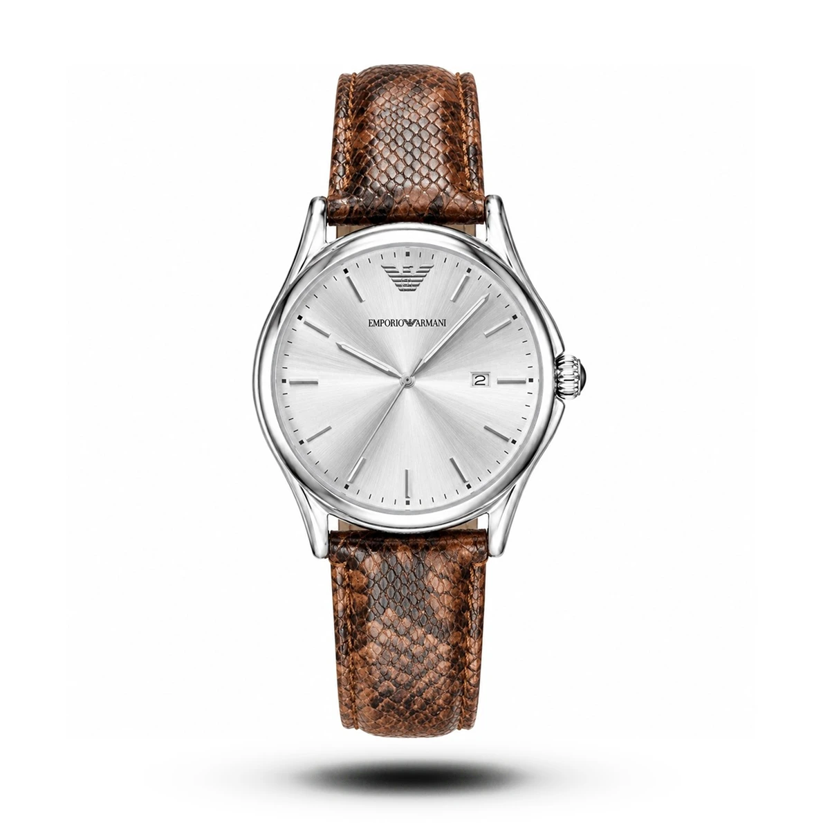 product-84d5b2d9-a08e-43f3-9a17-133f68c29d71.webp Emporio Armani Classic Textured Brown Leather White Dial Watch - Image 1