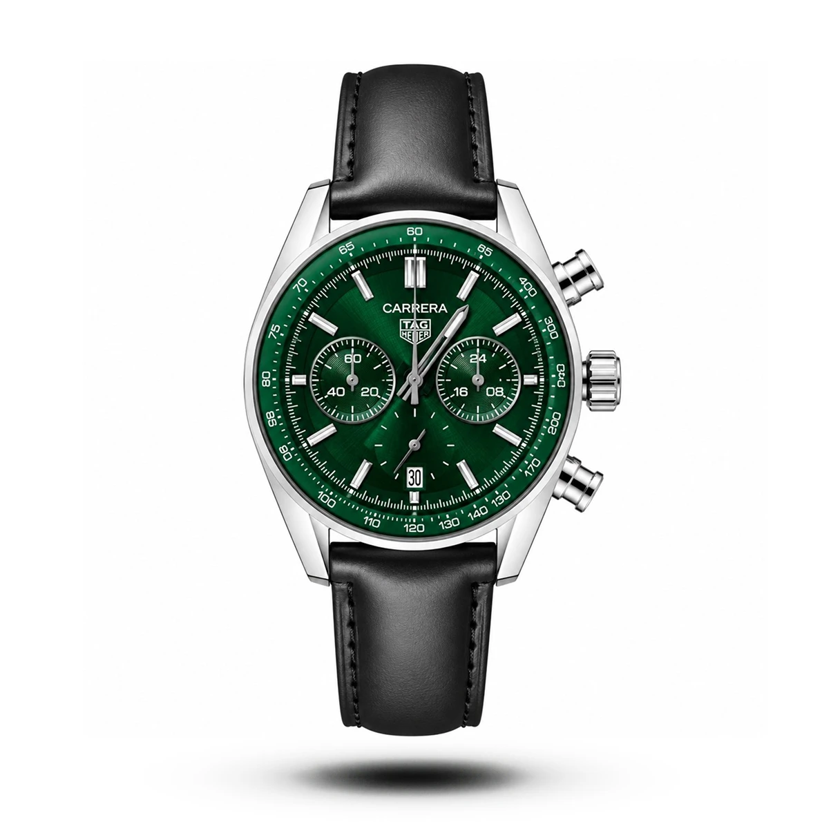 product-8aeedfd6-2e48-4b74-b4de-9efddb1d78ff.webp Tag Heuer-Style Carrera Chrono Heritage Black Leather Green Dial Watch - Image 1