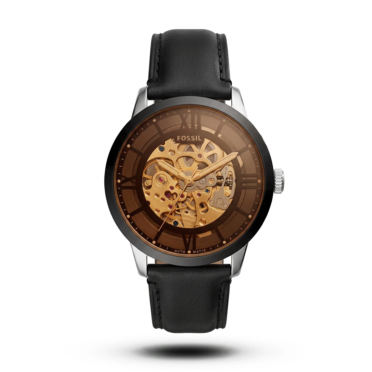 product-8de7c85e-ab64-4a33-9dae-f07d14b278cb.webp Fossil-Style Townsman Automatic Silver Tone Black Leather Watch - Image 1
