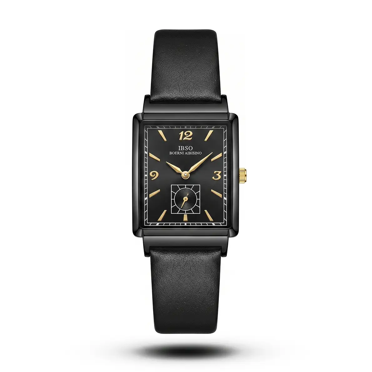 product-8e719578-e410-4fe6-9ad4-b39d4538df43.webp Ibso Boerni Aibisino Art Deco Tank Black Leather Watch - Image 1