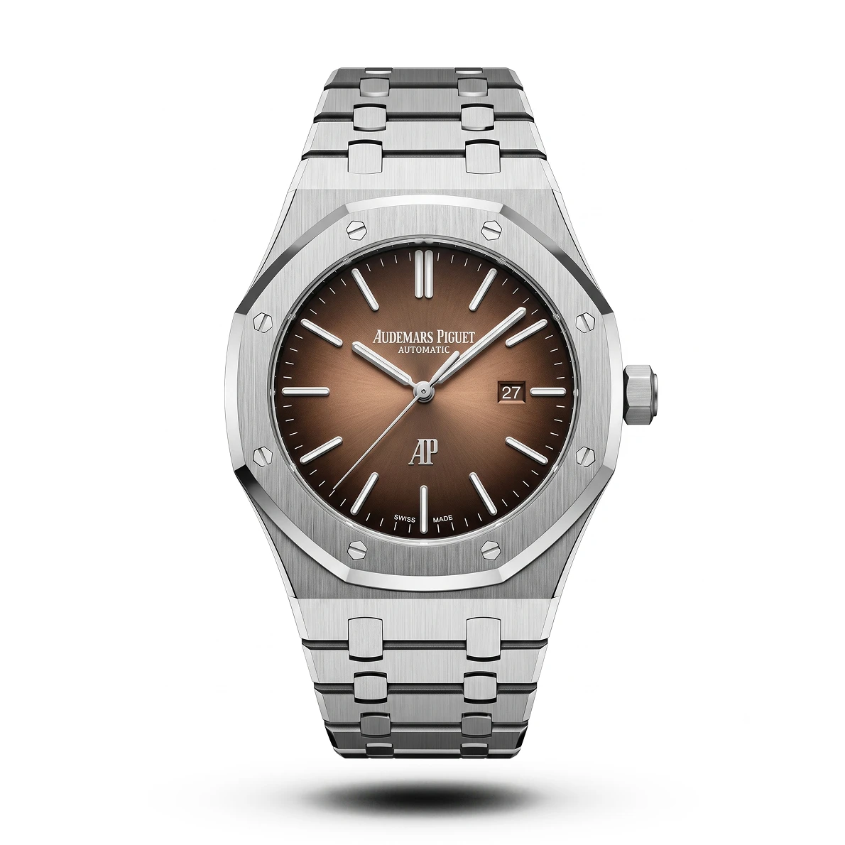 product-9160d13c-f65c-4ed4-b5ec-4cd931794a1b.webp Ap Royal Oak Silver Tone Steel Brown Dial Watch - Image 1