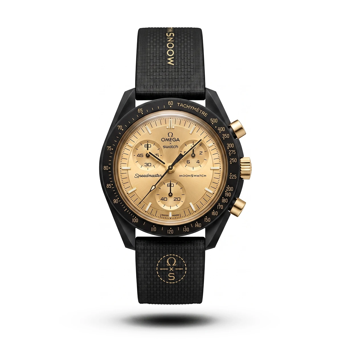 product-94863748-d3eb-4862-9d97-15f7fa41cba5.webp Omega-Style X Swatch Moonswatch Gold Chrono Watch - Image 1