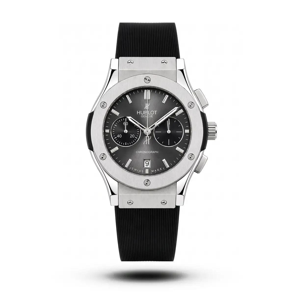 product-97d1c343-ca24-49de-bdac-93c86e224436.webp Hublot-Style Classic Fusion Chronograph Black Strap Grey Dial Watch - Image 1
