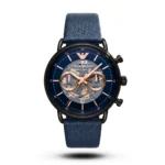 Emporio Armani-Style Meccanico Black Tone Blue Leather Blue Dial Watch