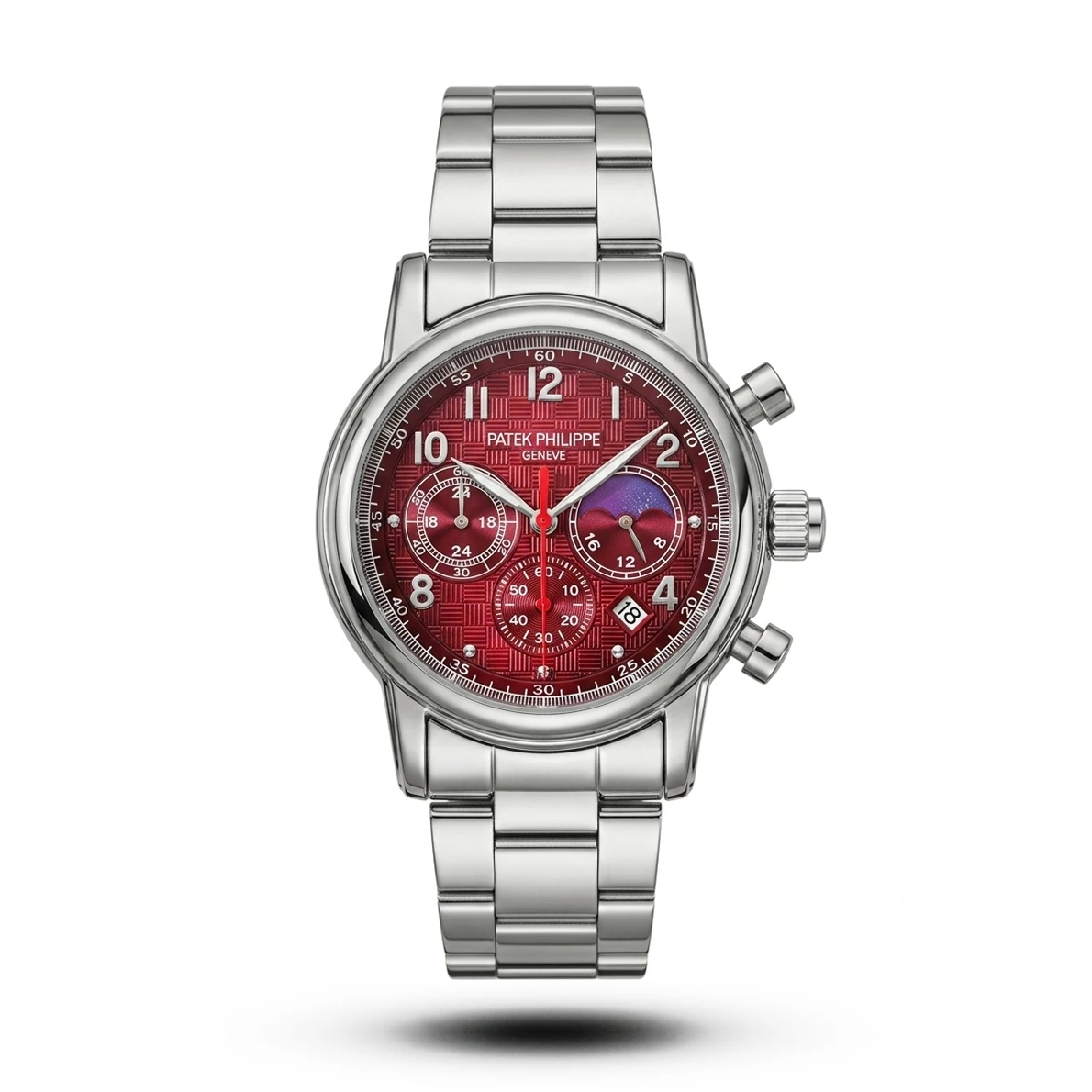 product-9e3ac2b4-a8dd-4742-a54e-cc8d6c6d7c94.webp Patek Philippe-Inspired Moonphase Chrono Red Dial Watch - Image 1