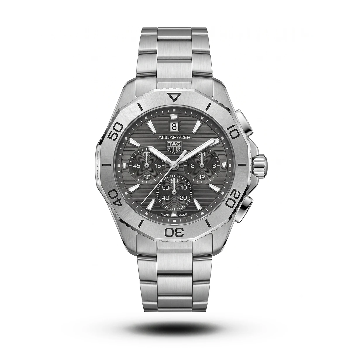 product-a414afb4-9d2a-4058-a53f-6f85eb1c62ec.webp Tag Heuer-Style Aquaracer Chronograph Silver Tone Grey Dial Watch - Image 1