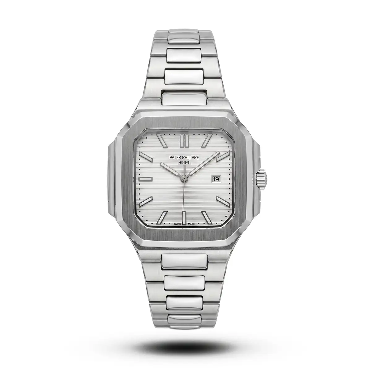 product-a489b77a-9d6d-41de-93cd-967ef29f0804.webp Patek Philippe Inspired Cubitus Silver Dial Steel Bracelet Watch - Image 1