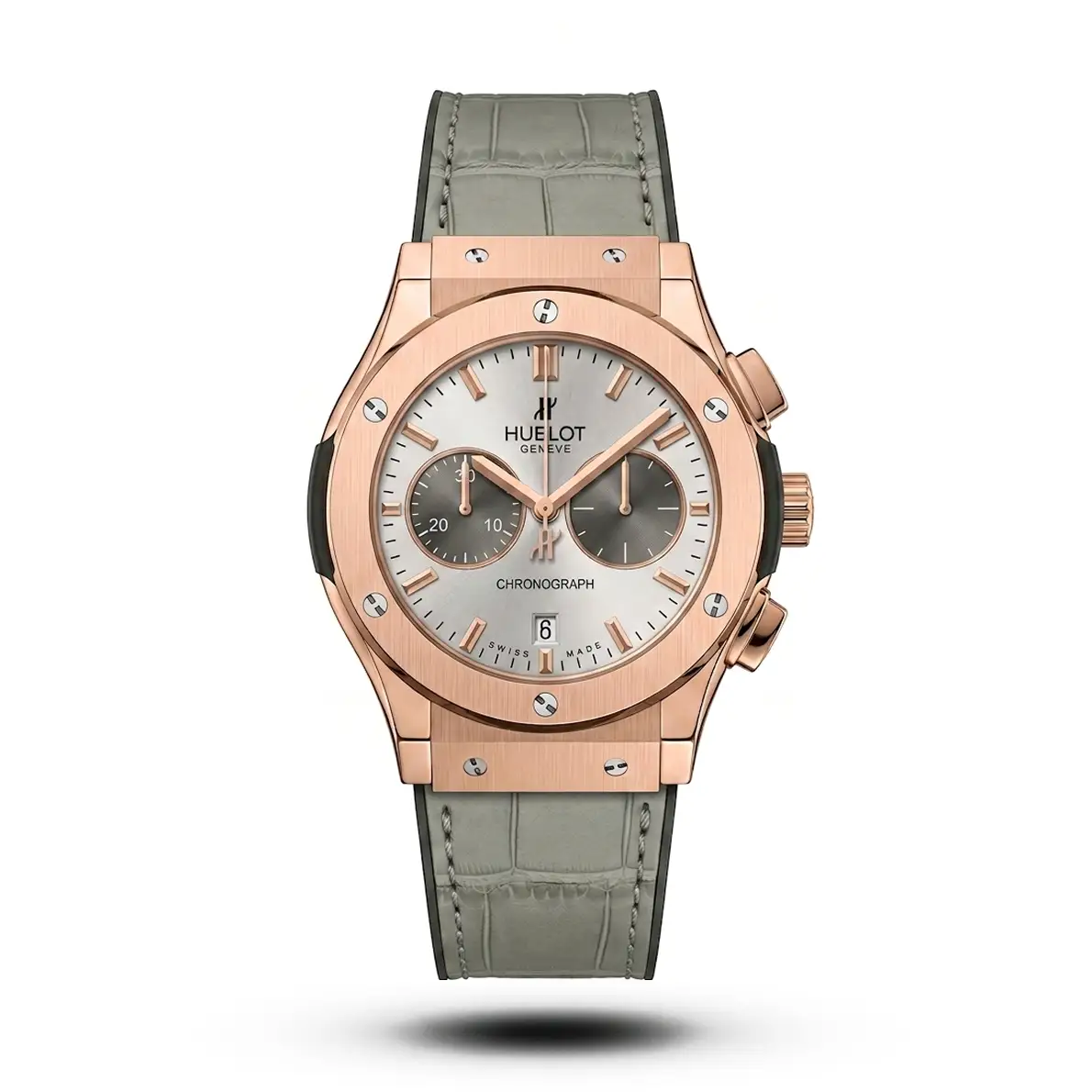 product-a616bfa1-2338-4661-b8fb-8d7b7f78cc82.webp Hublot-Style Classic Fusion Chronograph Grey Leather Grey Dial Silver Case Watch - Image 1