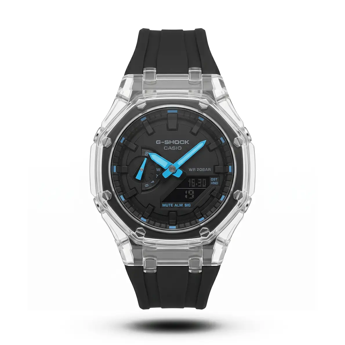 product-a8c01380-35cb-482b-89b5-80e0352d1035.webp G-Shock Ga-2100 Transparent Case Black Dial Blue Digit Watch - Image 1