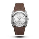 Bvlgari Arabic Octo Finissimo Brown Strap Silver Case White Dial Watch