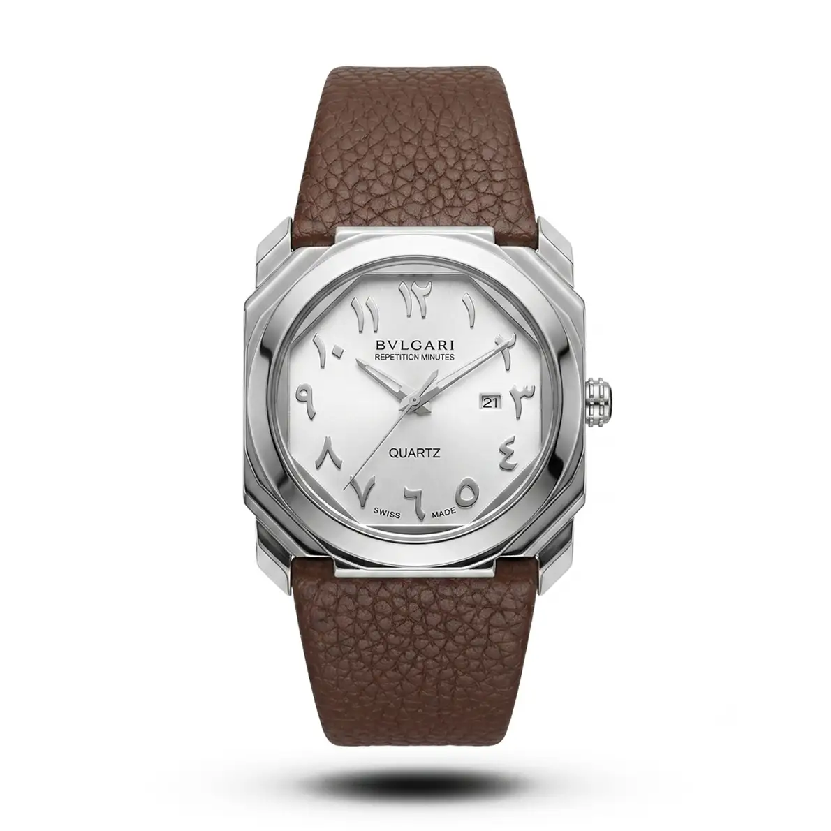 product-a9165b23-eddd-431b-9d22-819edc0c76b2.webp Bvlgari Arabic Octo Finissimo Brown Strap Silver Case White Dial Watch - Image 1