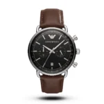 Emporio Armani black dial brown Leather Strap Men's Watch