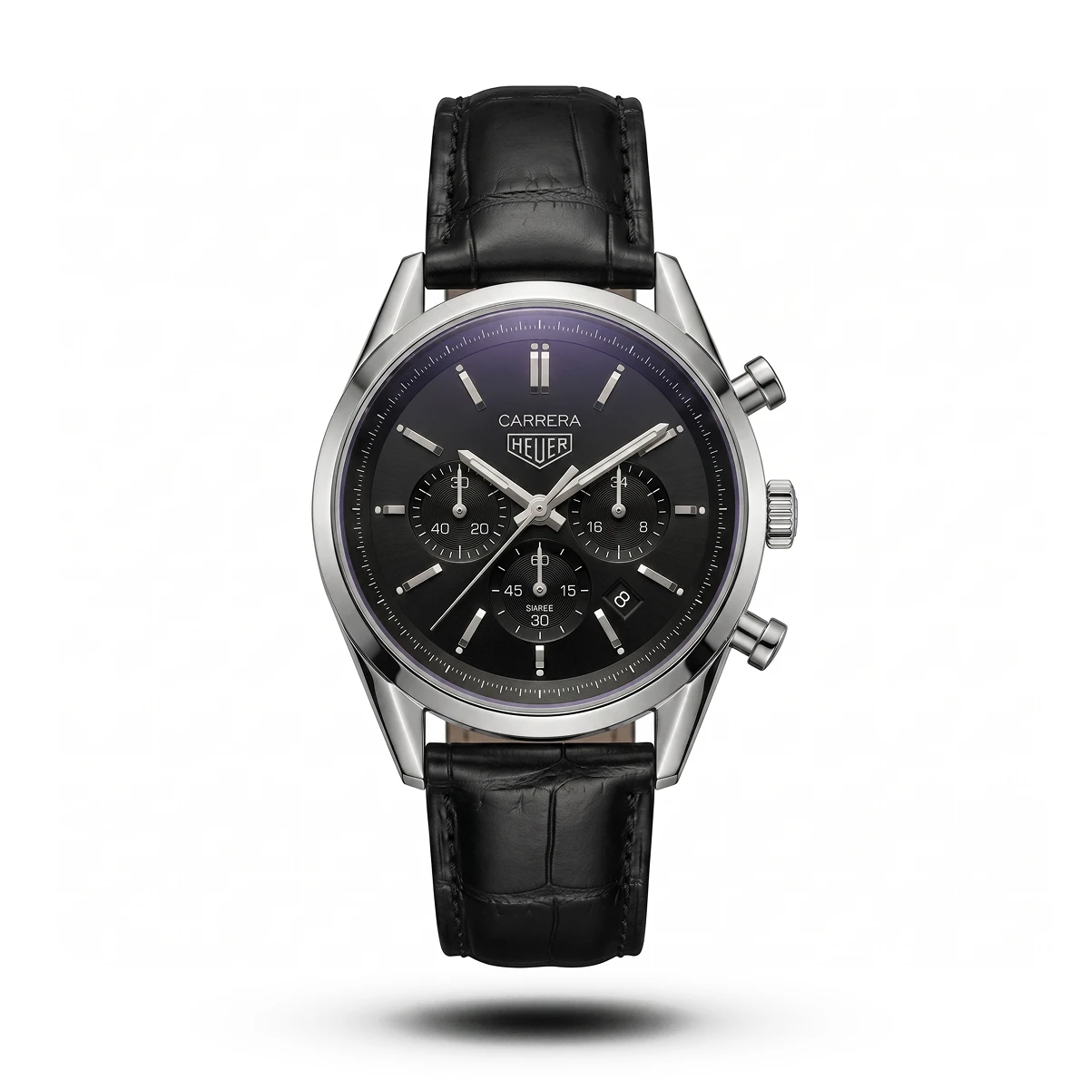 product-b69e4179-96b8-4a4b-b581-6f885daa1c2b.webp Tag Heuer-Style Carrera Chrono Tri-Compax Black Belt Silver Case Watch - Image 1