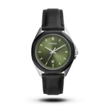 Fossil Octagon Black Leather Green Dial Watch