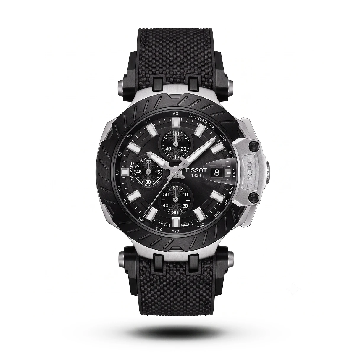 product-b9e9e261-6fd7-4966-bf85-056f46e35b7a.webp Tissot-Style T-Race Black Silicone Strap Silver Case Black Dial Watch - Image 1