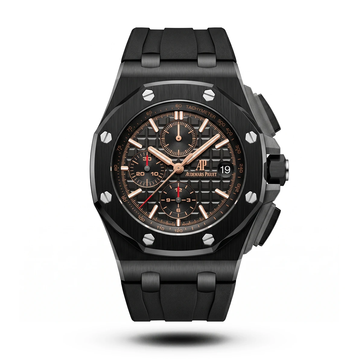 product-bb79309d-18c4-4bea-9e28-456e988dacfa.webp AP-Style Royal Oak Offshore Chronograph Black Strap Rose Gold Accent Watch - Image 1