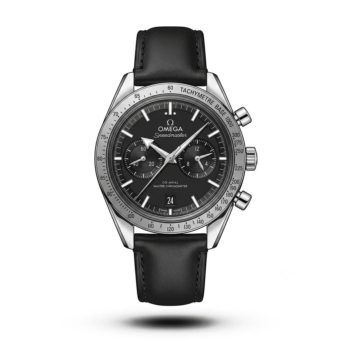 product-be374c63-4003-4aae-a43f-5c7d75db26f7.webp Omega-Style Speedmaster '57 Black Leather Strap Men's Watch - Image 1
