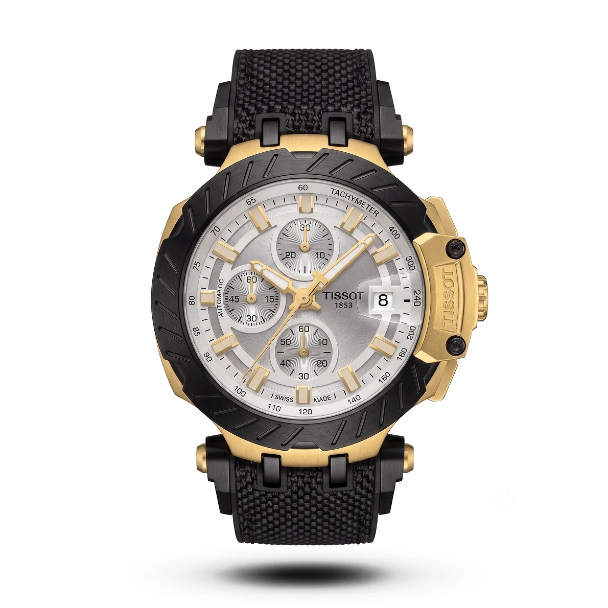 product-c3088205-7b86-4b26-9170-1c9788f2780c.webp Tissot-Style T-Race Black Silicone Strap Golden Case White Dial Watch - Image 1