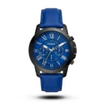 Fossil-Style Grant Chronograph Roman Blue Leather Black Tone Watch