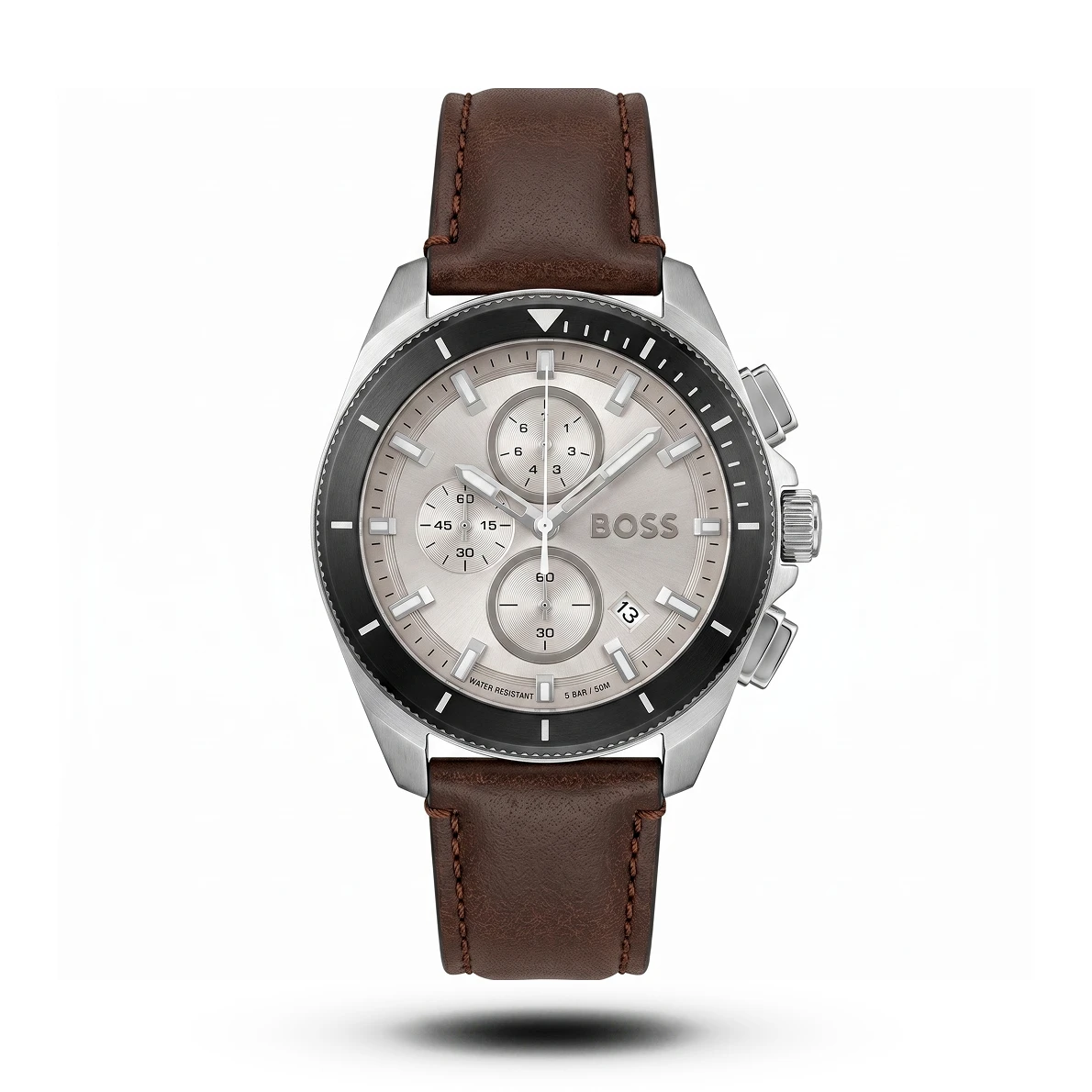 product-c708416c-a33b-4f6e-b732-e117a6a806bf.webp Hugo Boss-Style Volane Chronograph Brown Leather Silver Dial Watch - Image 1