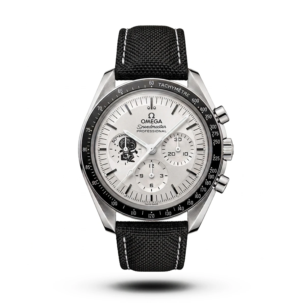 product-c80478e4-8b49-4d07-b6f8-1f9b7b231dd1.webp Omega-Style Speedmaster Snoopy 50th Anniversary White Dial Watch - Image 1