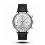 Emporio Armani-Style White Dial Black Leather Strap Men's Watch
