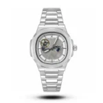 Patek Philippe Inspired Nautilus Skeleton Tourbillon Silver Tone White Dial Watch