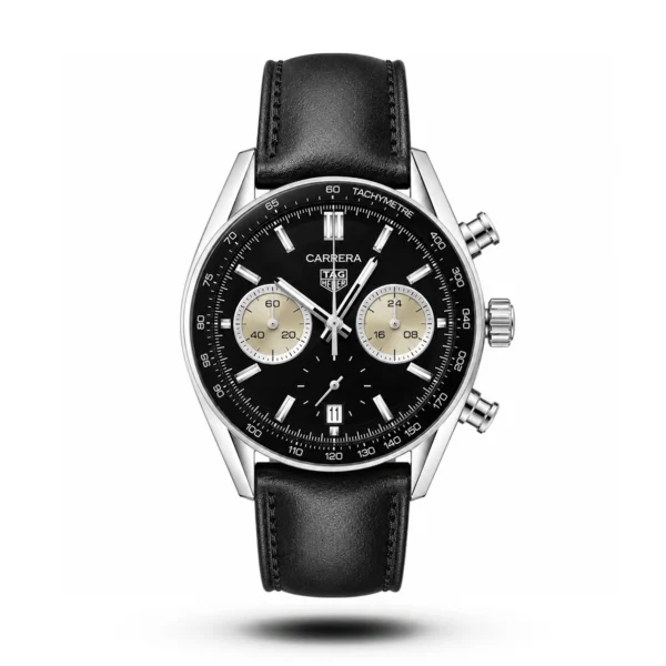 Tag Heuer-Style Carrera Chrono Heritage Black Leather Black Dial Watch