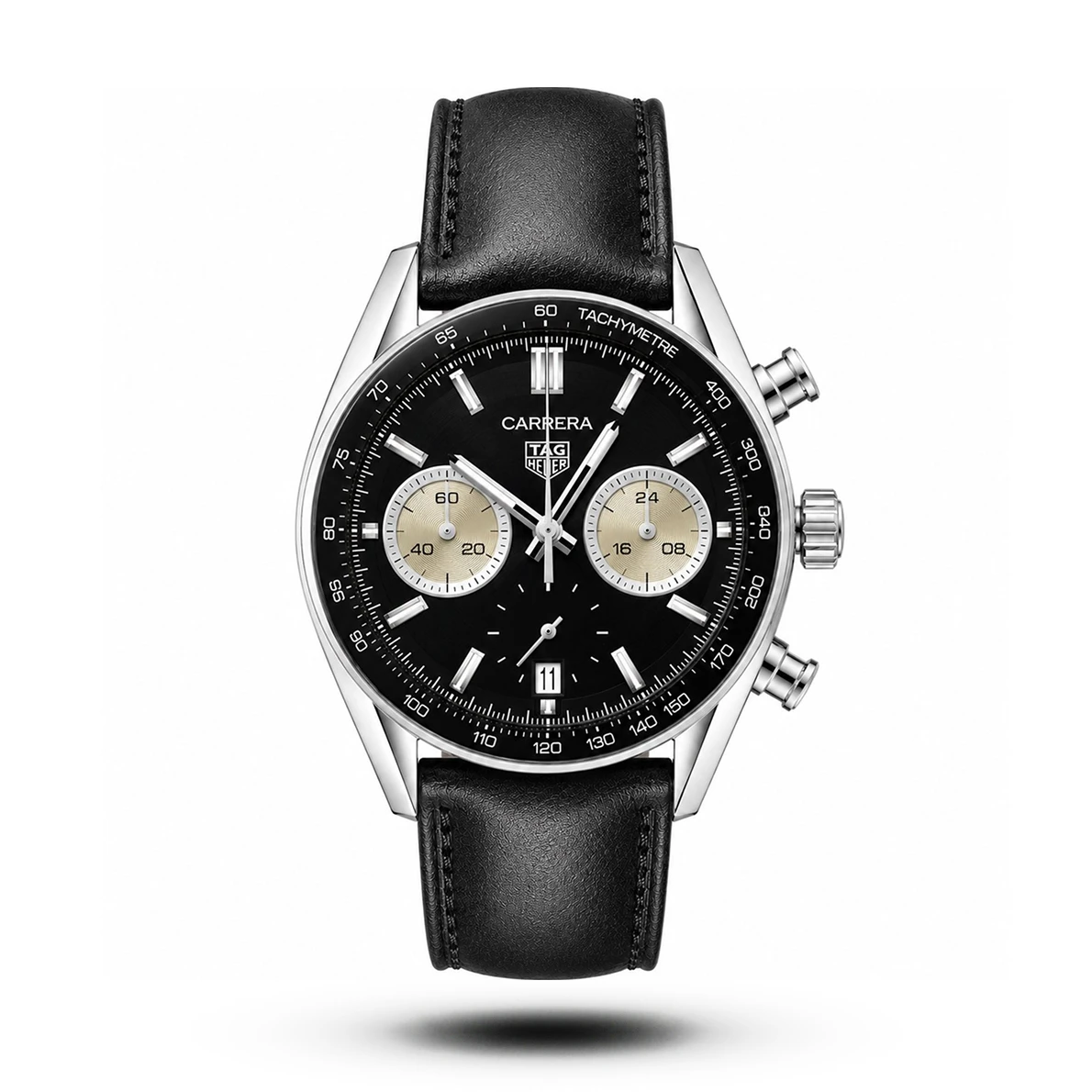 product-cf741f10-a166-4742-9643-219a4a0ffc17.webp Tag Heuer-Style Carrera Chrono Heritage Black Leather Black Dial Watch - Image 1